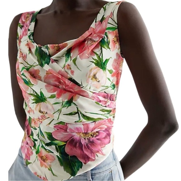 NWT Express Satin Floral Draped Smocked
Back Corset Top Size Medium - Picture 1 of 13